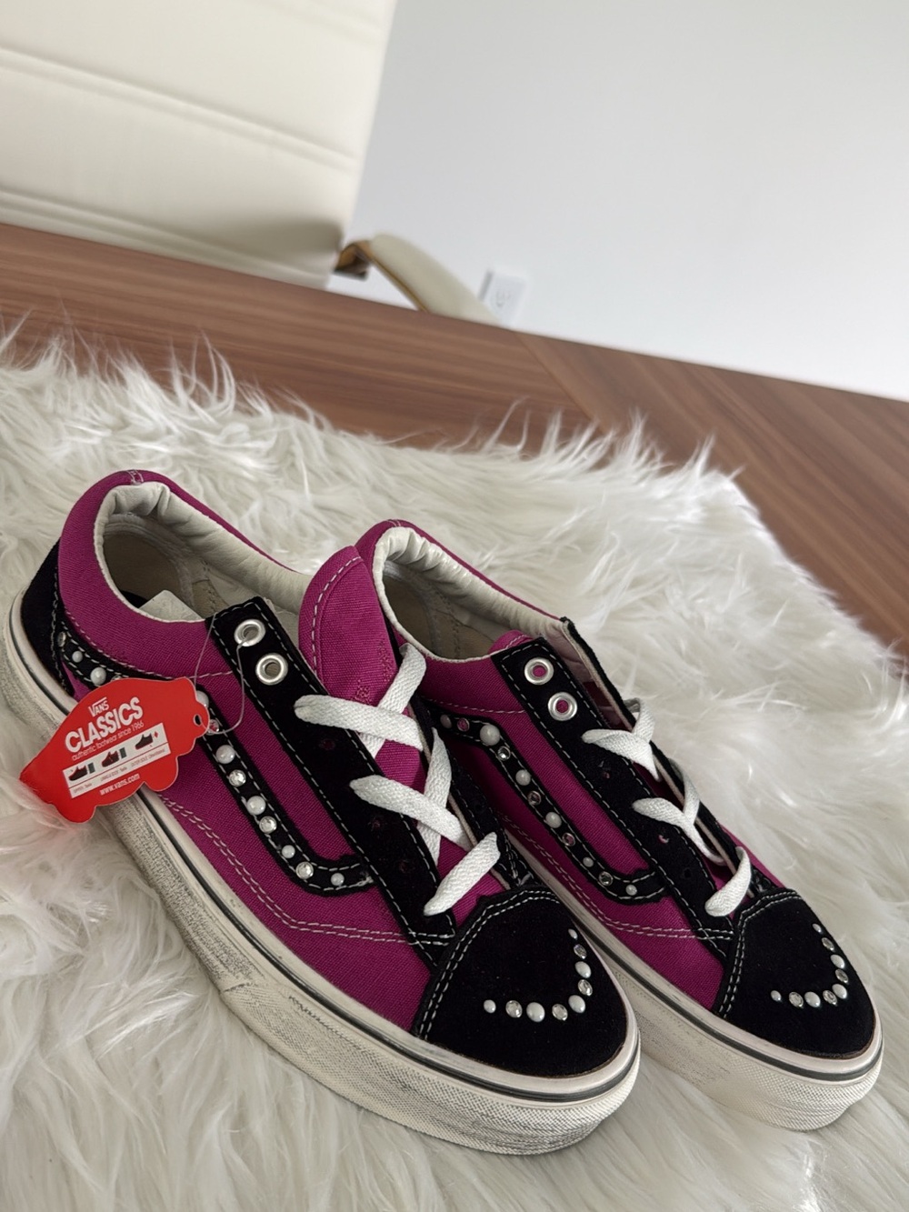 Vans Low-Top Sneakers in Magenta and Black with Stud Accents